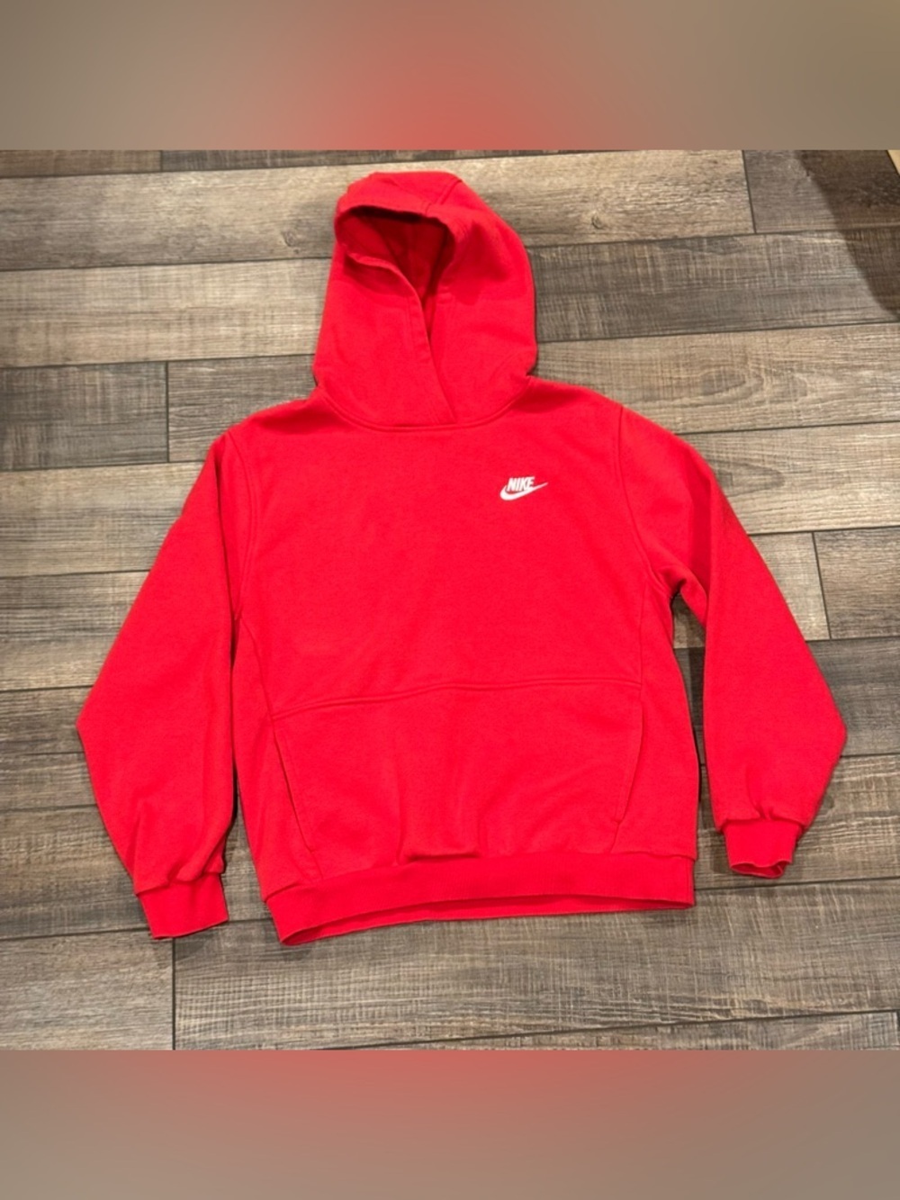 Nike Kids Red Long Sleeve Pullover Hoodie Embroidered Size X-Large Unisex